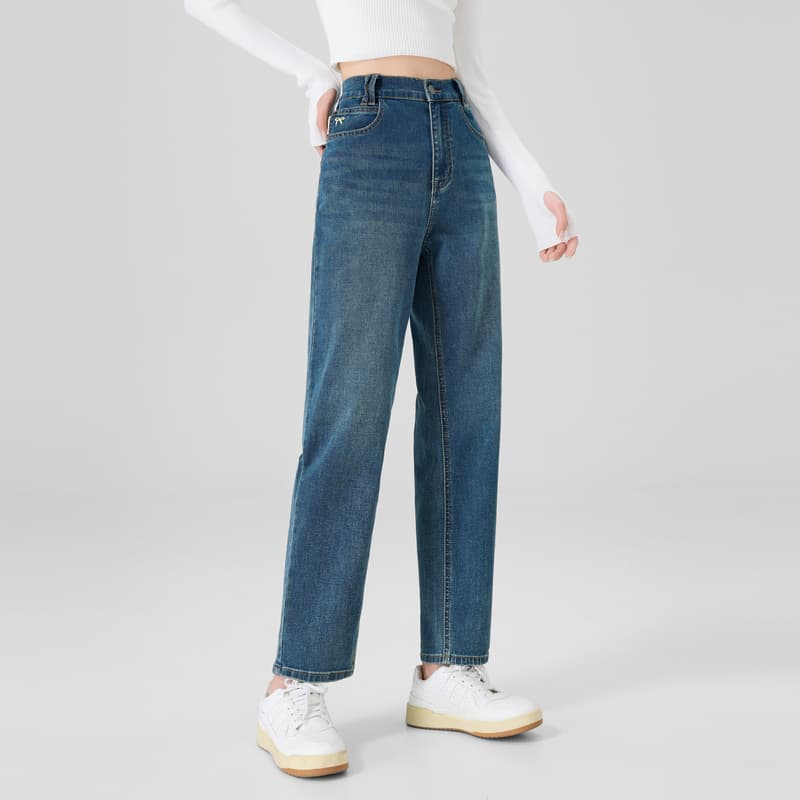 スキニーパンツ ハイウエストストレートデニムパンツ