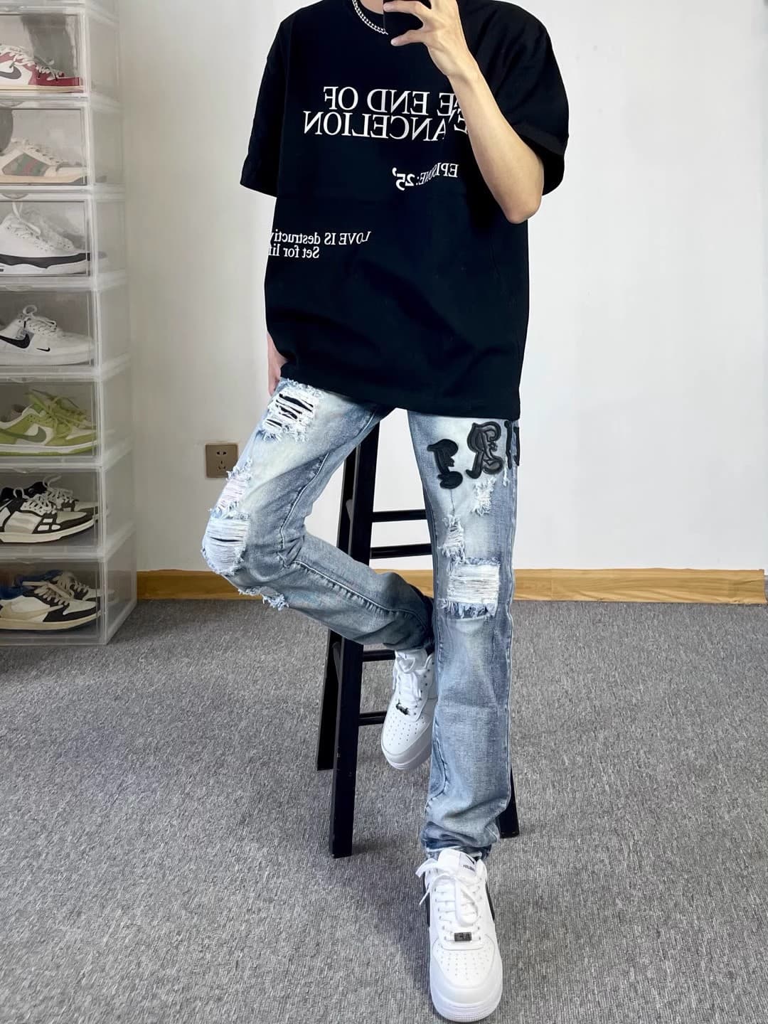 スキニーパンツ ダメージ加工 クラッシュストレッチパンツ