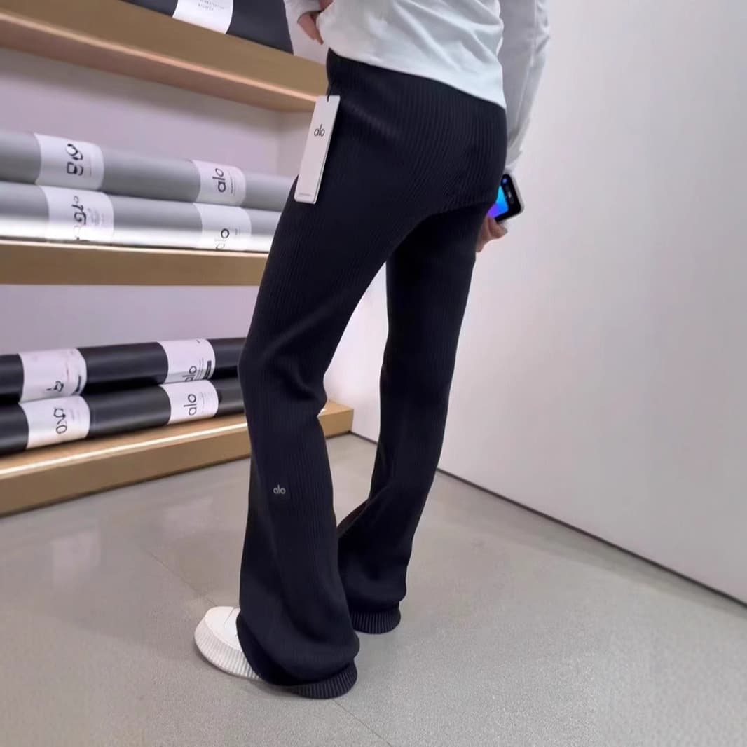 スキニーパンツ リブ編みワイドパンツ