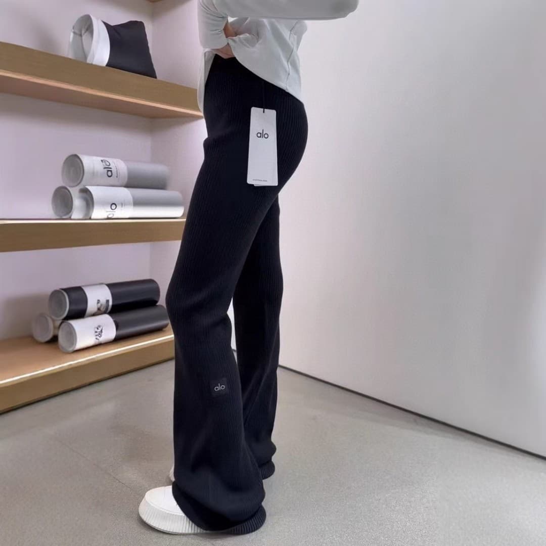 スキニーパンツ リブ編みワイドパンツ