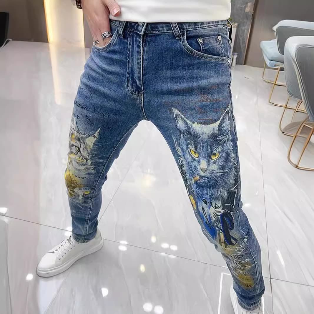 猫アート手描き風スキニーパンツ