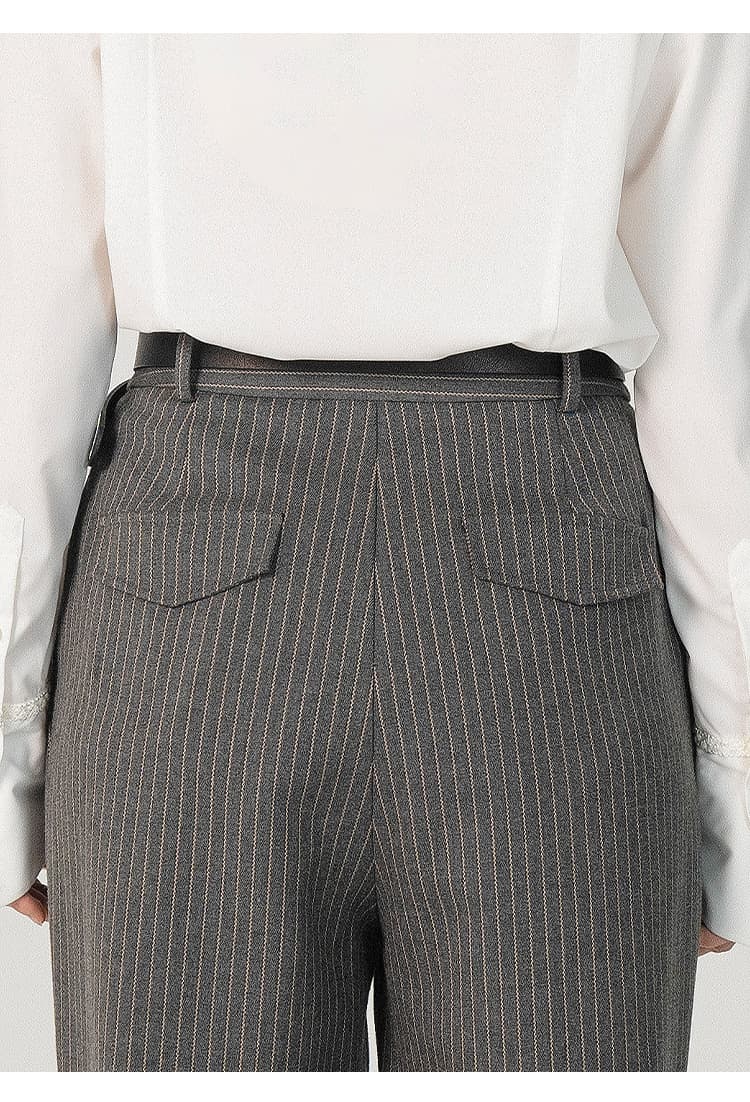 スキニーパンツ ストライプ柄 ゆったりテーパードパンツ