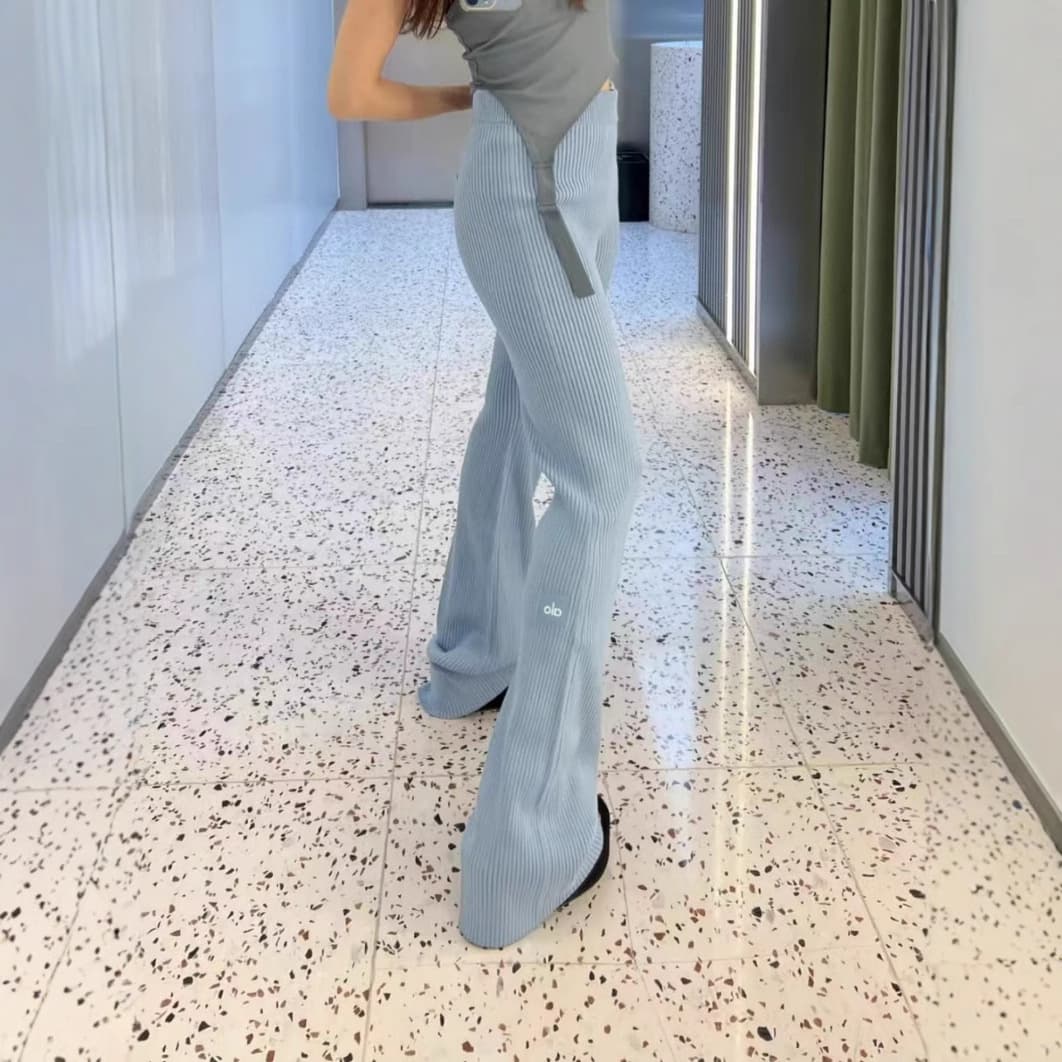 スキニーパンツ リブ編みワイドパンツ