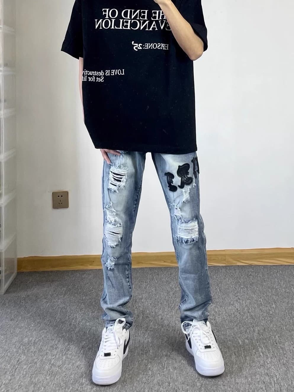 スキニーパンツ ダメージ加工 クラッシュストレッチパンツ
