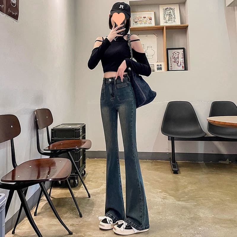 スキニーパンツ ハイウエストフレアデニムパンツ