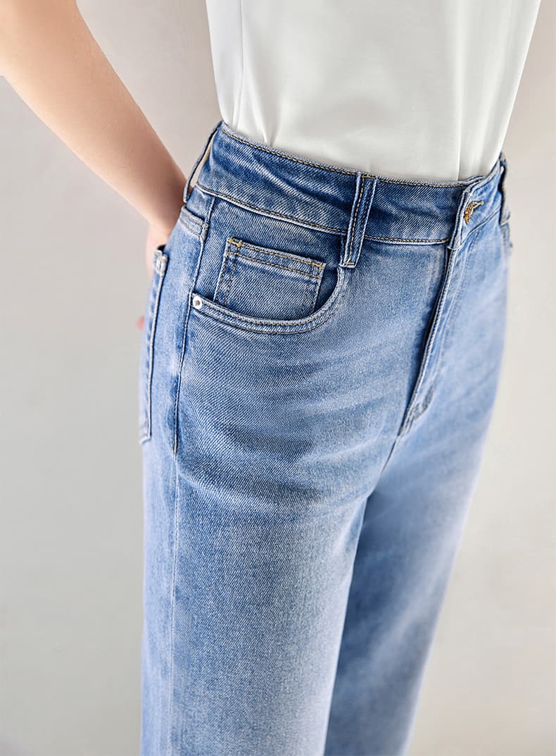 スキニーパンツ 折り返しワイドデニムパンツ